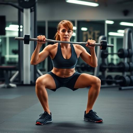 A fitness instructor correcting a client's form during a squat