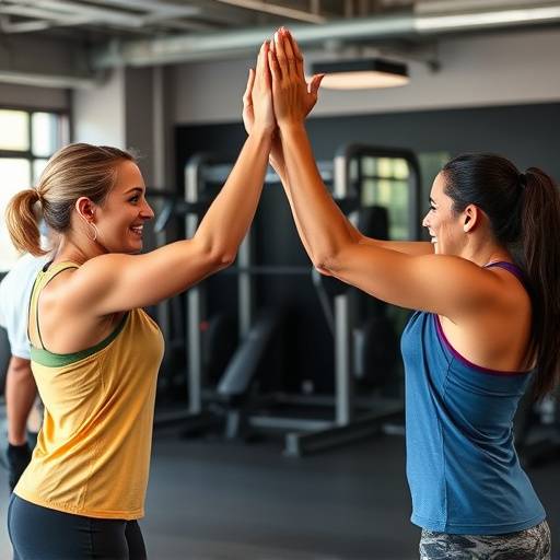 Two friends high-fiving after a workout