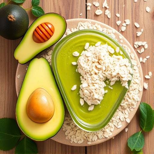 Woman applying a natural face mask with ingredients like avocado, honey, and oatmeal